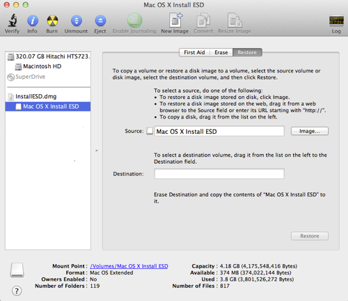 Disk Utility - Cloning An OS X 10.7/10.8 Install DVD